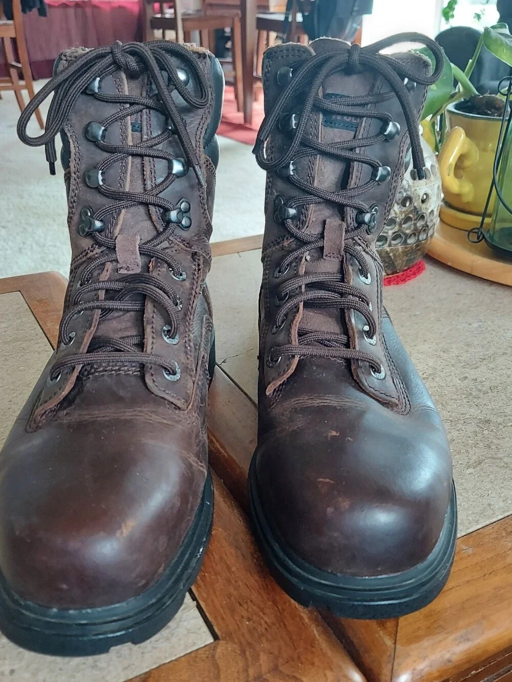 Wolverine Dark Brown Leather Lace-Up Steel Toe Work Boots Size 10M